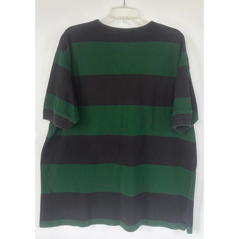 Polo Sport Ralph Lauren Mens XL Henley Shirt Green Navy Blue Striped Vintage - Picture 2 of 9
